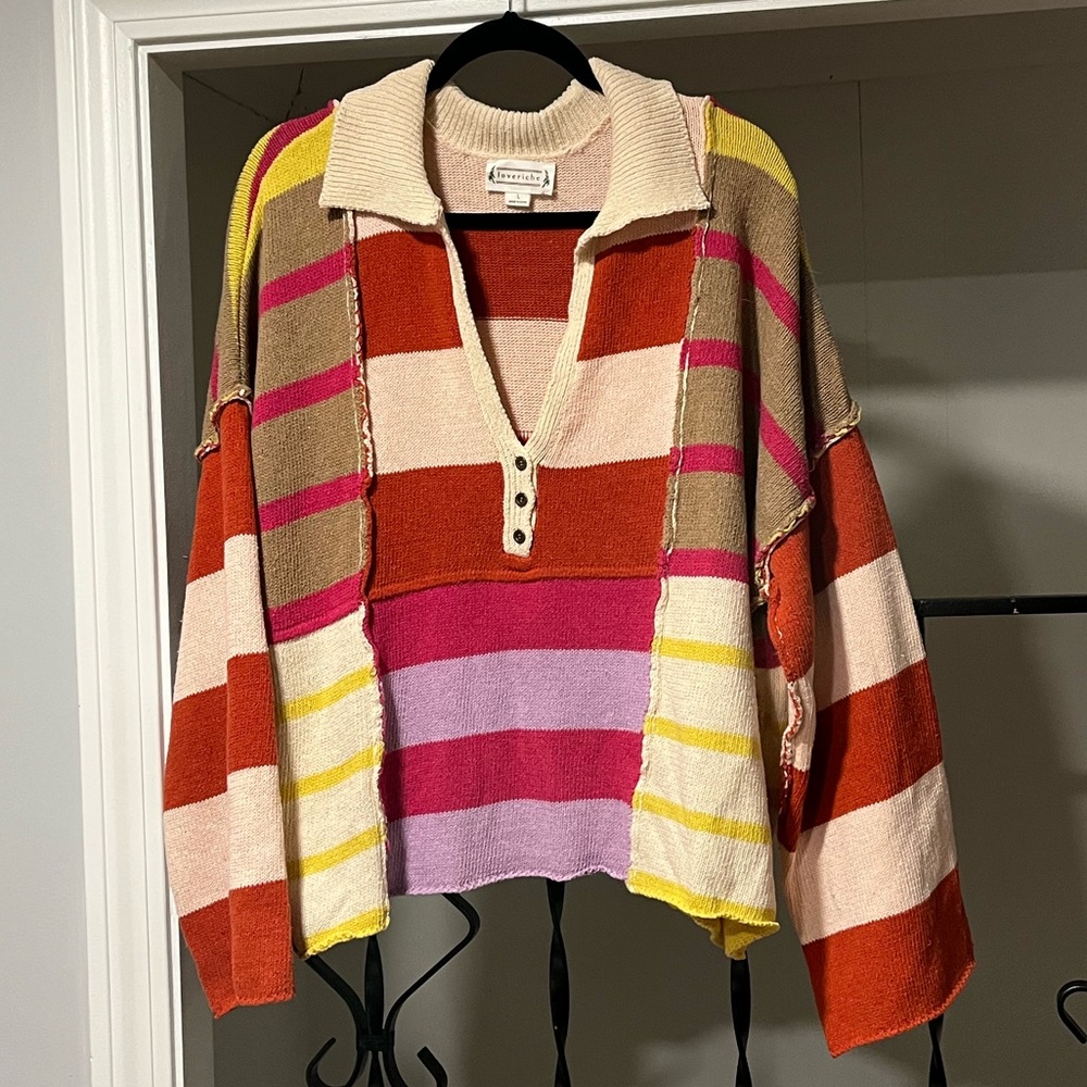 Color Block Drop Shoulder Polo Sweater